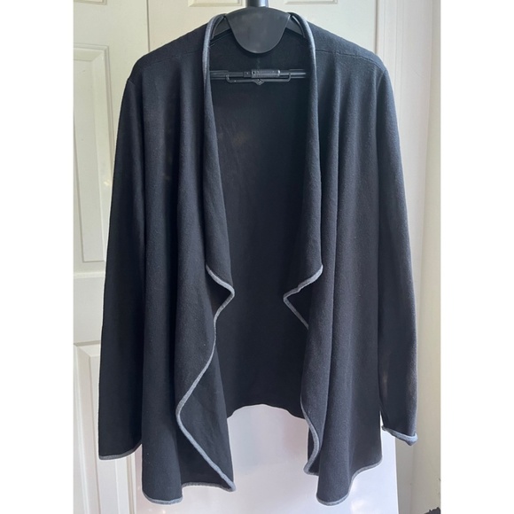 J. McLaughlin Sz L Black Gray Cardigan Sweater Open Cascade Soft Knit - Picture 1 of 9